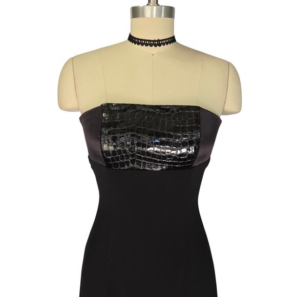 Cache Vintage 90s Black Leather Maxi Dress Size XS P Strapless Reptile Gothic - Picture 3 of 11